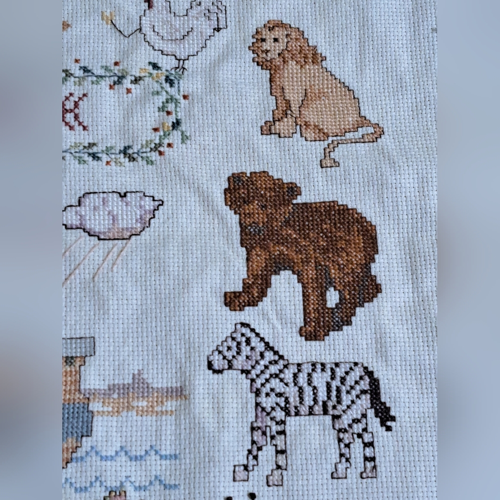 Elsa Williams Two By Two Noah's Ark Sampler Counted Cross Stitch-Started - Picture 9 of 14